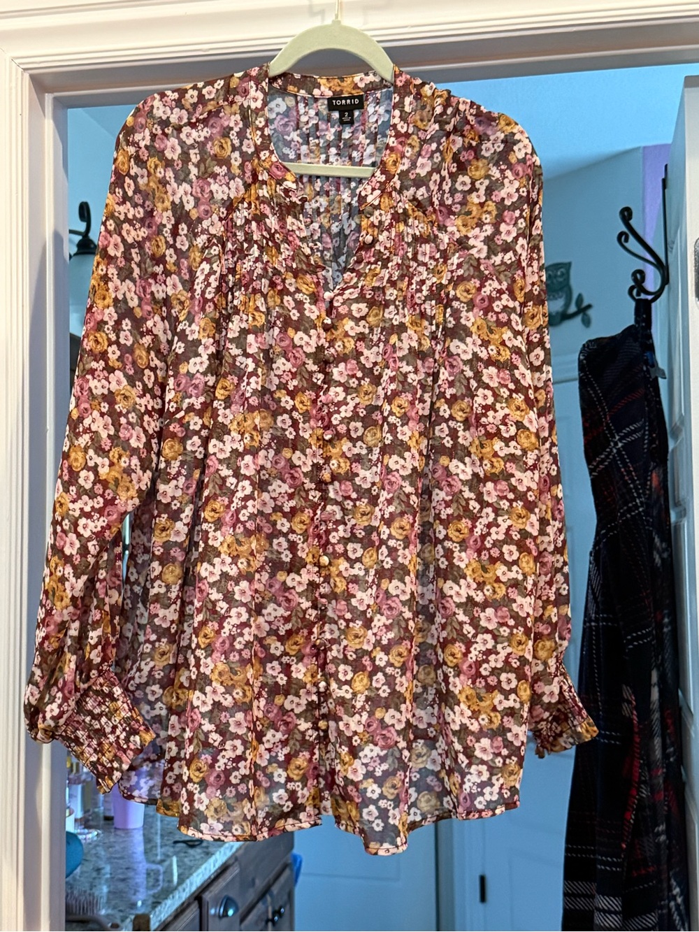 torrid Floral Peasant Tunic in Pink and Mustard